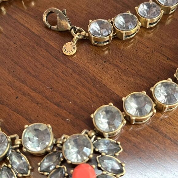 J CREW Aged Brass Gray Coral Chunky Art Deco Cluster Crystal Statement Necklace - Picture 9 of 9